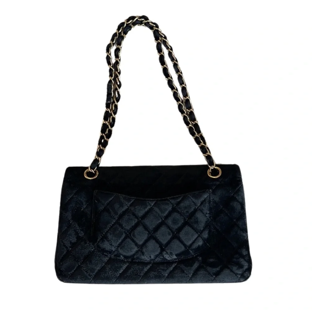 Chanel Medium Classic Double Flap Bag Black Velvet Chrome Silver Hardware